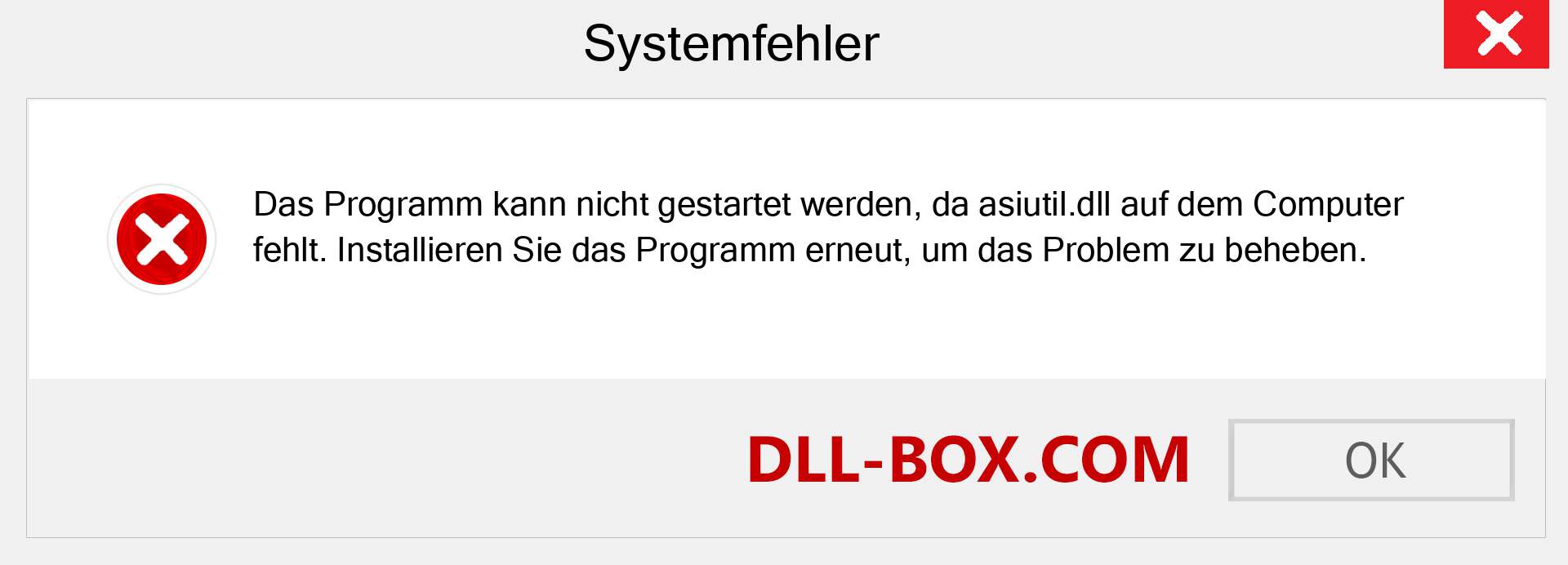 asiutil.dll-Datei fehlt?. Download für Windows 7, 8, 10 - Fix asiutil dll Missing Error unter Windows, Fotos, Bildern